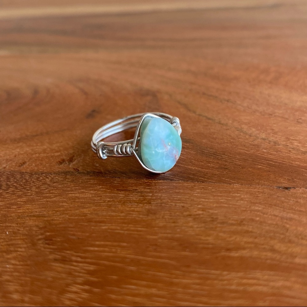 💍NWOT!Handmade in the Dominican Republic,wire wrap Turquoise silver Ring,size 7